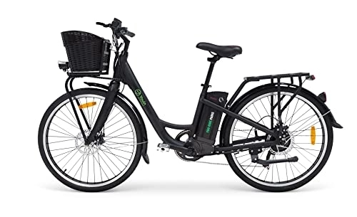 Bicicletas eléctrica : YOUIN Paris Bicicleta Eléctrica Ruedas 26" Color Negro, Motor 250 W, Autonomía 40 km, Horquilla de Magnesio, Cesta y Portaequipajes