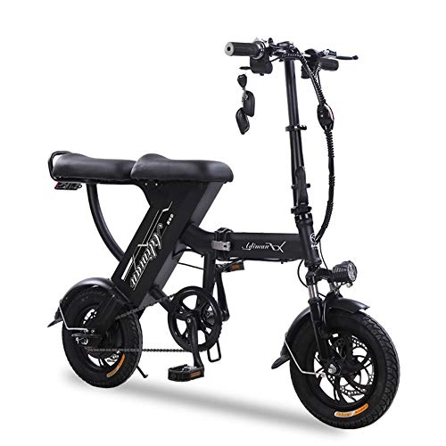 Bicicletas eléctrica : YPYJ Portátil De La Batería De Litio Bicicleta Eléctrica Plegable Bicicleta Plegable Doble Hombres Y Mujeres Adultos De Conducción De La Batería Mini Scooter con 48V 25Ah Litio, Negro