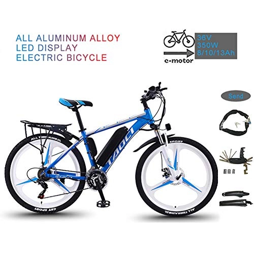 Bicicletas eléctrica : YRXWAN Bicicleta elctrica de montaña Plegable de 26 '' para Adultos 36V 350W 13AH Batera extrable de Iones de Litio Bicicleta elctrica para Ciclismo al Aire Libre, Azul, 10AH65KM