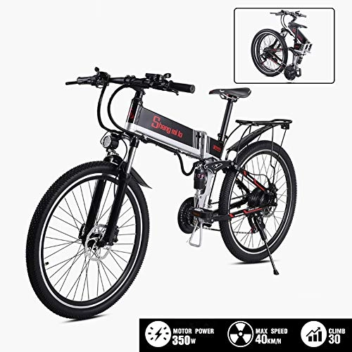Bicicletas eléctrica : YXYBABA 26" Bicicleta Eléctrica Plegables con Motor Sin Escobillas 350 W Batería De Litio 48 V Shimano Velocidad 21 con Sistema De Posicionamiento GPS, Negro