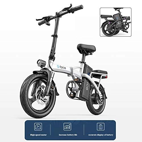 Bicicletas eléctrica : YXYBABA Bicicleta Electrica 48V Plegable E-Bike 12" Neumático Sin Cámara A Prueba De Explosiones, 400W Inversor Motor De Recuperación De Energía EBS Doble Freno De Disco, Blanco