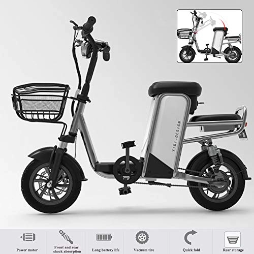Bicicletas eléctrica : YXYBABA Patinete Eléctrico para Adultos con Pantalla LED, Motor 400 W, Batería De Largo Alcance De 48V 15Ah, Neumático De Vacío A Prueba De Explosiones 12 Pulgadas, Gris