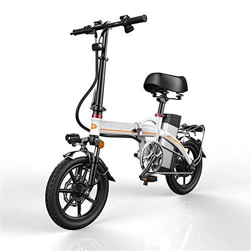 Bicicletas eléctrica : YXZNB Bicicletas Electricas, Bicicleta Elctrica Plegable De 14" / 350W / 48V / 20A Batera De Litio para Deportes Al Aire Libre Deportes De Trayecto, Blanco