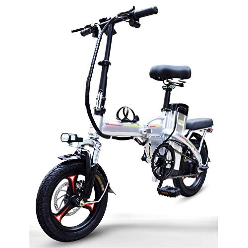 Bicicletas eléctrica : YXZNB Bicicletas Electricas, Plegable 350W Adulto / 48V14''Pulgadas Bicicleta Elctrica, 15A Batera De Litio para Montar A Caballo De Trabajo Al Aire Libre Y Los Desplazamientos, Plata