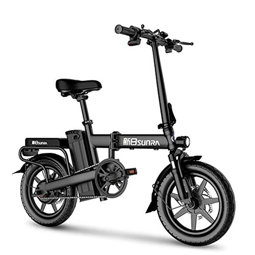 Bicicletas eléctrica : ZBB Bicicleta eléctrica Bicicleta eléctrica Plegable de 14 Pulgadas con luz LED Frontal para batería de Iones de Litio extraíble de 48 V para Adultos Capacidad de Carga de 330 lbs, Negro, 50to70KM