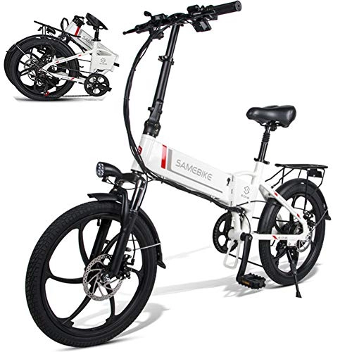 Bicicletas eléctrica : ZFY Bicicleta Elctrica Plegable Inteligente Ciclomotor De 7 Velocidades Bicicleta Elctrica 350W 25-35 Km / H Bicicleta De 20 Pulgadas, White-153 * 112cm