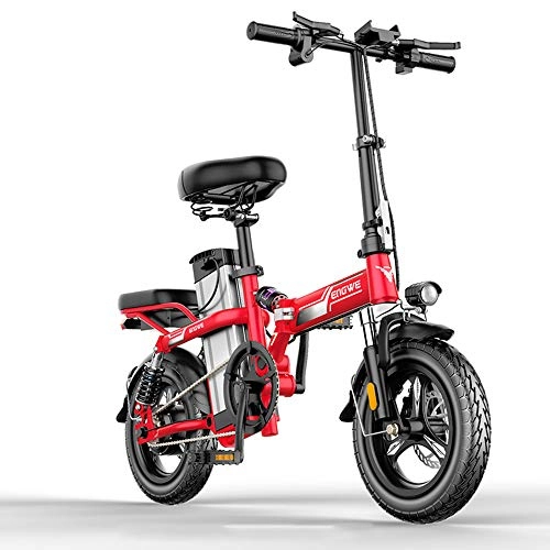Bicicletas eléctrica : ZHXH 32A LG batería Inteligente Plegable Bicicleta eléctrica 14inch Mini Bicicleta eléctrica 48V25A / Litio Ciudad 350W Potente Montaña, Rojo, 48V32 LG