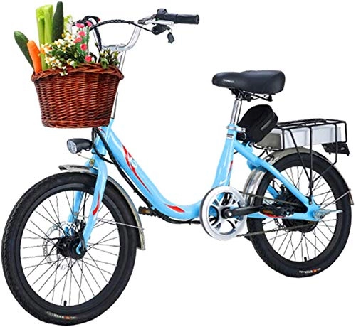 Bicicletas eléctrica : ZJZ Bicicleta de Ciudad para Adultos, Bicicleta eléctrica de 20 '' Batería de Iones de Litio extraíble 48V 10Ah y 300W Motor con Canasta de Bicicleta Freno de Disco Doble