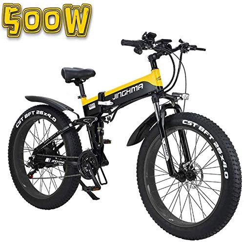 Bicicletas eléctrica : ZJZ Bicicleta eléctrica, Bicicleta de Nieve Plegable de 26 Pulgadas con batería de Litio 13AH, Pantalla LCD y Faros LED, neumáticos 4.0 Fat, Bicicleta de Cola Blanda 48V500W