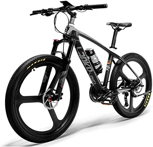 Bicicletas eléctrica : ZJZ Bicicleta eléctrica de 26 '' Cuadro de Fibra de Carbono 300W Bicicletas de montaña Sistema de Sensor de par Aceite y Gas Horquilla de suspensión bloqueable City Bicicleta para Adultos E-Bike