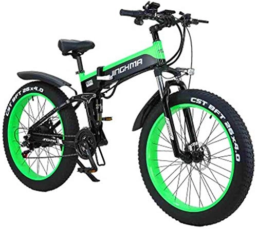 Bicicletas eléctrica : ZJZ Bicicleta eléctrica de 26 Pulgadas Plegable 500W48V10Ah Batería de Litio Bicicleta de montaña Bicicleta eléctrica Todoterreno de 21 velocidades 4.0 Neumáticos Grandes Viajero Adulto