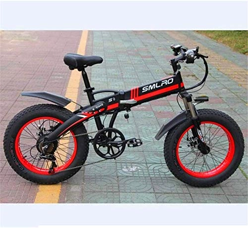 Bicicletas eléctrica : ZJZ Bicicleta eléctrica Plegable Batería de Litio Bicicleta asistida Nieve Playa Bicicleta de montaña Freno de Disco Doble Desplazamiento físico, Rojo, 36V