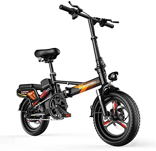Bicicletas eléctrica : ZJZ Bicicleta eléctrica Plegable Bicicleta de Ciudad Plegable de aleación Ligera de 14", Frenos de Disco Doble y Motocicleta silenciosa, portátil, fácil de almacenar en Caravana, casa rodante, Barco