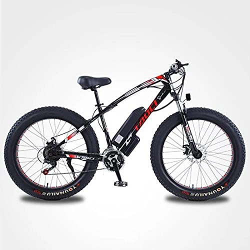 Bicicletas eléctrica : ZWHDS Bici de Nieve eléctrica 26 Pulgadas 21 velocidades E-Bike Playa montaña Nieve eléctrica Bicicleta (Color : Black)