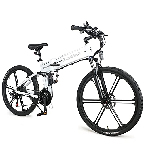 Bicicletas eléctrica : ZWJABYY Bicicleta EléCtrica Plegable, 500W Bicicletas EléCtricas De MontañA, con ExtraíBle BateríA De 48V / 10Ah, Shimano 21 Velocidades, para Adulto De Aluminio Bicicleta De MontañA, White