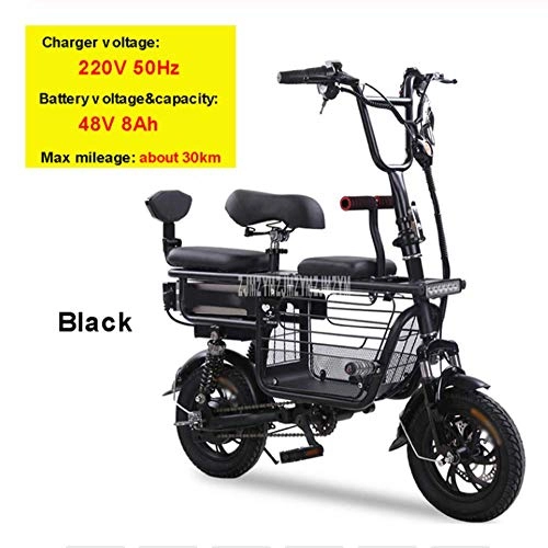 Bicicletas eléctrica : ZXM Bicicleta eléctrica Plegable de 3 Asientos, Mini Bicicleta de neumático de 12 Pulgadas con Asiento Infantil 350W 48V E-Bike con Estuche de Almacenamiento Bicicleta Plegable para Adultos