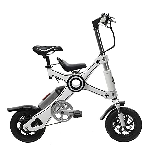 Bicicletas eléctrica : ZXQZ Bicicletas Eléctricas, Bicicleta Eléctrica Plegable de 12 '', Velocidad Máxima de 15, 5 mph, Duración Máxima de La Batería Bicicletas Eléctricas de 20 Millas para Adultos (Color : White)