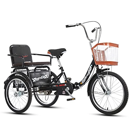 Bicicletas eléctrica : zyy Bicicleta de 1 Velocidades con 3 Ruedas Triciclo Adulto de 16" Asiento con Respaldo Ajustable Bicicleta de Triciclo Plegable para IR de Compras Al Aire Libre Picnic Deportes (Color : Black)