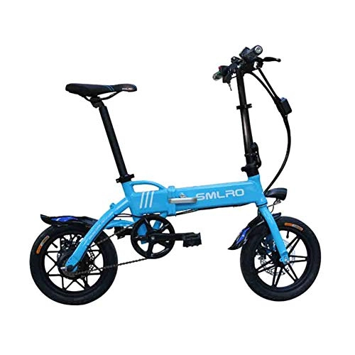 Bicicletas eléctrica : ZZQ 14 Pulgadas Bicicleta Plegable elctrica Mini Bicicleta elctrica para Adultos y nios de Fibra de Carbono 250W Batera de Litio, Azul