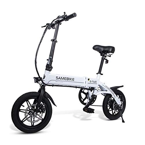 Bicicletas eléctrica : ZZQ 14 Pulgadas ebike 36V 250W Bicicleta elctrica Plegable de Alta Velocidad de aleacin de Aluminio Bicicleta elctrica, Blanco