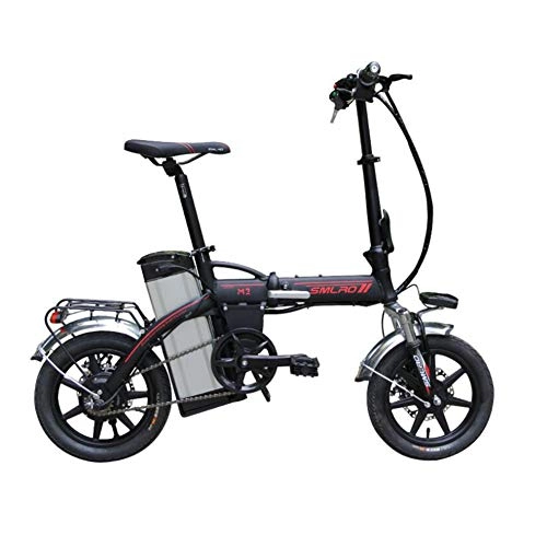 Bicicletas eléctrica : ZZQ Bicicleta elctrica de 14 Pulgadas 48V 16Ah 350W Plegable E Bicicletas y Gran autonoma 60KM kilometraje para Adultos, Negro
