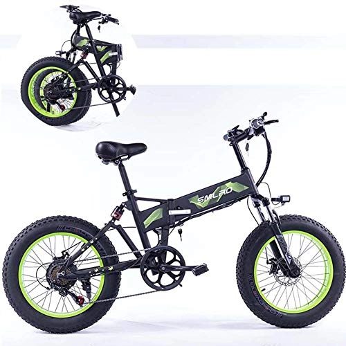 Bicicletas eléctrica : ZZQ Plegable Bicicleta eléctrica de 48V 10Ah con extraíble de Iones de Litio E-Bici de 20 Pulgadas con Motor de 350 W y 7 Velocidad Engranajes Shifter, Verde