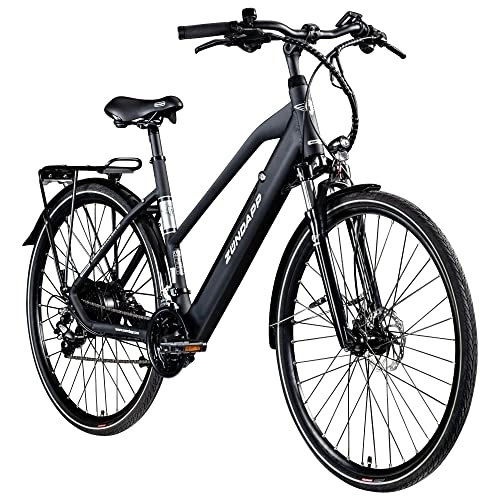 Bicicletas eléctrica : ZÜNDAPP Z810 Bicicleta eléctrica de trekking para mujer, color negro, 50 cm