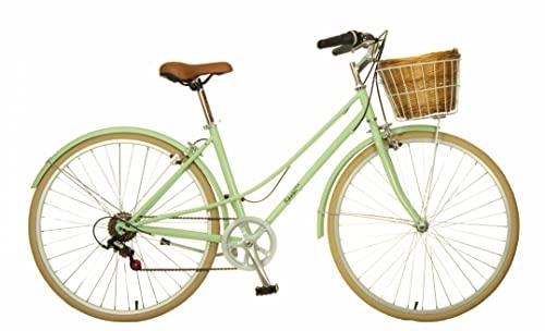 Bicicletas híbrida : Bicicleta Clasica bara Baja Kawaii Bicicleta híbrida Paseo 6 velocidades con Cesta Fija de Alambre y Cesta Potable de Mimbre, tamaño M 450