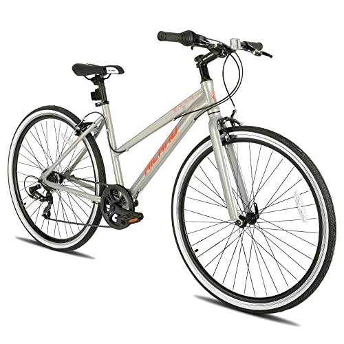 Bicicletas híbrida : Hiland Bicicleta de trekking de 28 pulgadas, bicicleta de ciudad, para mujer, Shimano, 7 marchas, híbrida, para mujeres, mujeres, niñas, color plateado