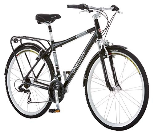 Bicicletas híbrida : Schwinn Descubra Bicicletas híbridas para Hombres y Mujeres, con Marco de Aluminio City Drivetrain de 21 velocidades, Blanco y Negro