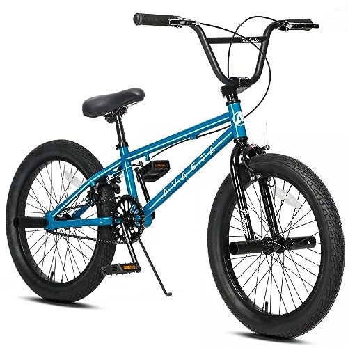 BMX : AVASTA Bicicleta infantil de 20 pulgadas Freestyle Juventud BMX para 6 7 8 9 10 11 12 13 14 años de edad para niños y niñas jóvenes adultos y principiantes nivel piloto con 4 clavijas, azul