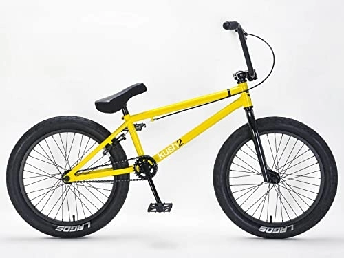 BMX : Bicicleta BMX de 20 pulgadas Kush 2 niños y adultos Mafiabikes Freestyle Park BMX Bike amarillo