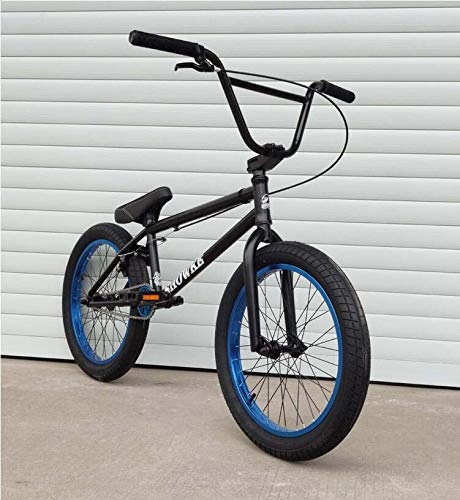 BMX : Bicicletas BMX de 20 pulgadas para ciclistas principiantes a avanzados, cuadro de acero al cromo-molibdeno que absorbe los golpes, engranaje BMX 25X9T, diseo de freno en forma de U, Black blue