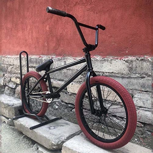 BMX : GASLIKE Bicicleta BMX de 20 Pulgadas para Adultos y Adolescentes - Nivel Principiante a avanzado, Acero al Cromo molibdeno de Alta Resistencia, Cuadro Negro / neumáticos Rojos