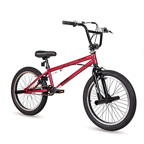 BMX : Hiland Bicicleta BMX Freestyle de 20 Pulgadas Bicicletas Freestyle, Sistema de Rotor de 360°, Estilo Libre, 4 Pegs, Rueda Libre, Color Rojo