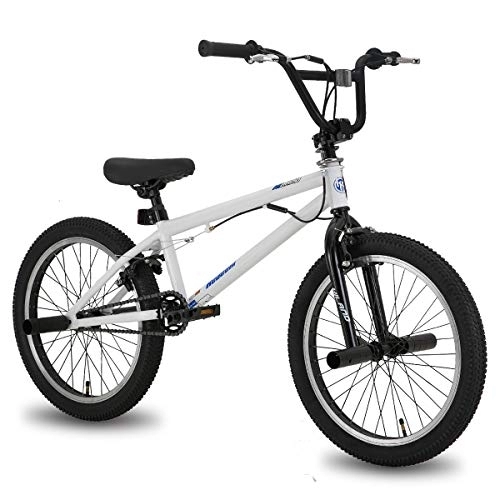 BMX : Hiland Bicicleta Infantil BMX Freestyle 20 Ppulgadas Bicicletas Freestyle para Niños y Niñas con Giro de 360 Grados y 4 Pegs, Color Blanco