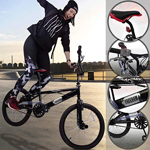 BMX : Jago FRBMX01 BMX Bike Bicycle with 360 Black Frame, 4 Stunt pegs, Front Rear V-Type Brakes, 20'' Wheels and 36 Steel Spikes per Wheel