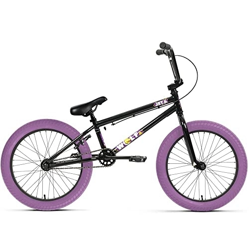 BMX : Jet BMX Wolf BMX Bike - Gloss Black / Purple Tyre