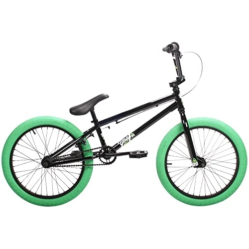 BMX : Jet BMX Yoof 20" BMX Bike - Gloss Black with Green Tyres