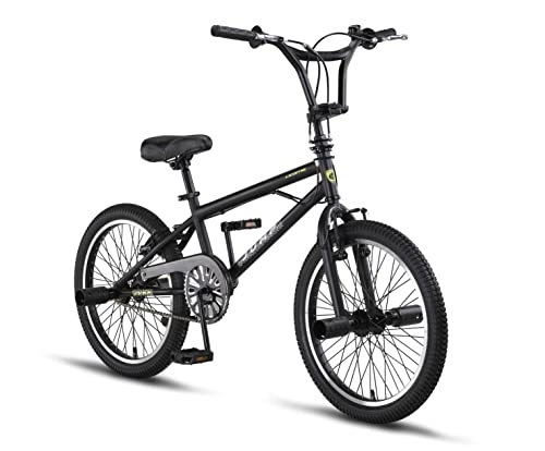 BMX : Licorne Bike Sistema de rotor Jump Premium BMX 360°, 4 clavijas de acero, protector de cadena, piñón libre (negro / amarillo, estilo libre)