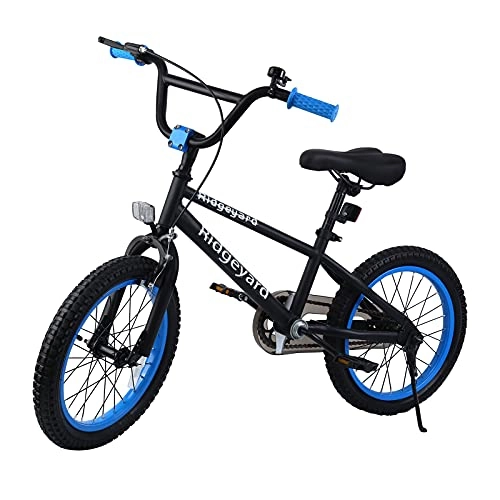 BMX : MuGuang - Bicicleta infantil para niñas y niños, BMX de 16 pulgadas, estilo libre, para niños, sin riesgos, 100-120 cm, 2 clavijas, rotor de 360° (azul marino)