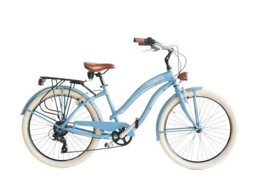 Crucero : AIRBICI Bicicleta Cruiser Mujer 26" Color Azul | Bicicleta de Paseo Ruedas Anchas 26 Pulgadas | Bici Beach Cruiser 26", 6 Velocidades, Chasis de Aluminio, Guardabarros, Luces LED y Portaequipajes
