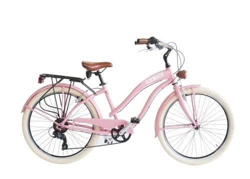 Crucero : AIRBICI Bicicleta Cruiser Mujer 26" Color Rosa | Bicicleta de Paseo Ruedas Anchas 26 Pulgadas | Bici Beach Cruiser 26", 6 Velocidades, Chasis de Aluminio, Guardabarros, Luces LED y Portaequipajes