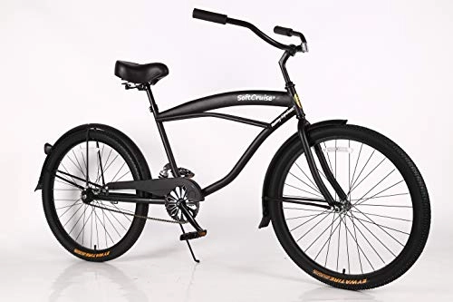 Crucero : Bicicleta de playa para mujer Cruiser Bike Coral, marco de acero de 26 pulgadas, de una sola velocidad, con frenos y ruedas anchas, sillín ancho acolchado y empuñaduras suaves, con suspensión