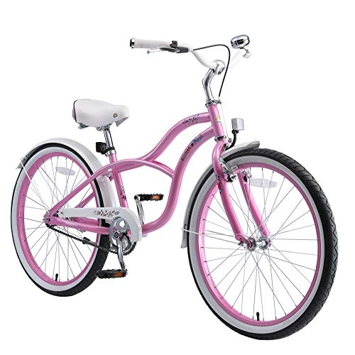 Crucero : BIKESTAR Bicicleta Infantil para niños y niñas a Partir de 10 años | Bici 24 Pulgadas con Frenos | 24" Edición Cruiser Rosa