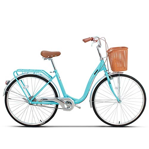 Crucero : JACK'S CAT Bicicleta Cruiser Comfort Bikes para Mujer, Bicicleta de cercanas cmoda de 20 / 24 / 26 Pulgadas, Cesta Delantera y Campana, bastidores Traseros Bicicletas de Carretera Retro, Azul, 26in