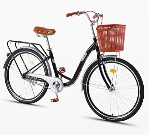 Crucero : LHY Bicicleta clásica para Mujer con Cesta, Bicicleta Retro de 26 / 24 Pulgadas, Bicicletas de Crucero de Playa Bicicleta de Carretera Urbana para Estudiantes Unisex Bicicleta de Estilo holandés -B-24