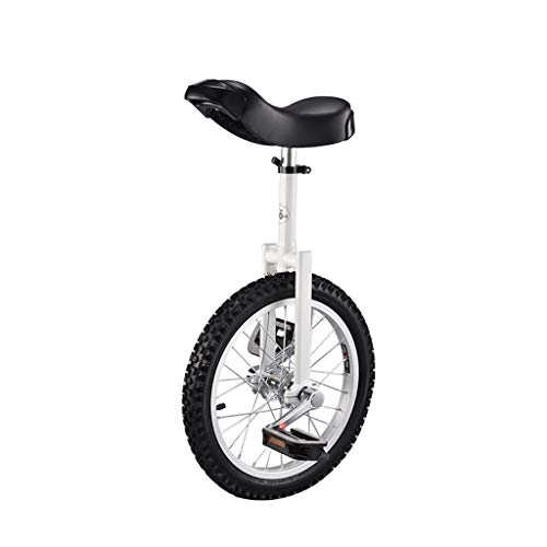 Monociclo : BOT 16" / 18" Monociclo Ajustable Bicicleta de Una Rueda Monociclos, Unisex, de Alta Resistencia Acero de manganeso Tenedor, Asiento Ajustable, Forjado Crank (Color : White, Size : 16 in)