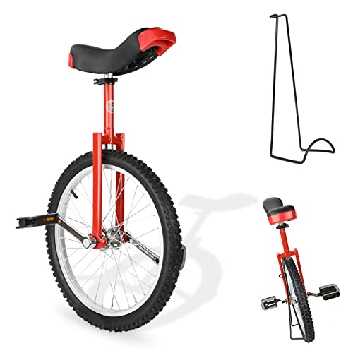 Monociclo : Monociclo de 20 pulgadas, bicicleta monociclo, altura regulable, monociclo, llanta de aluminio con soporte de almacenamiento estable, equilibrio de ciclismo para adultos, principiantes, (rojo)