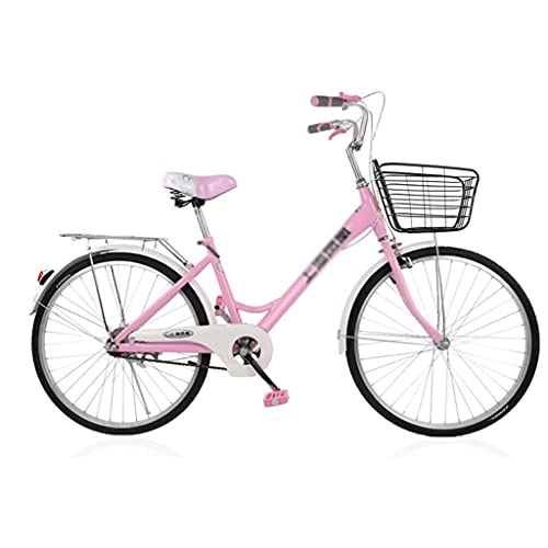 Paseo : 26 Pulgadas De Bicicleta Clásica, Bicicleta De Crucero De Playa, Bicicleta Retro Común De Bicicleta Cuerpo De Viaje Fase De La Bicicleta De Jinete De Jinete De Mujer con Cesta Delantera(Color:Rosa)